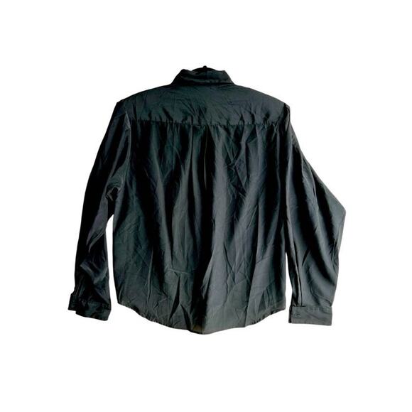 Vintage Stuart Lang Black Retro Secretary Glam Gothic Satin Blouse Size 10 - Picture 6 of 6